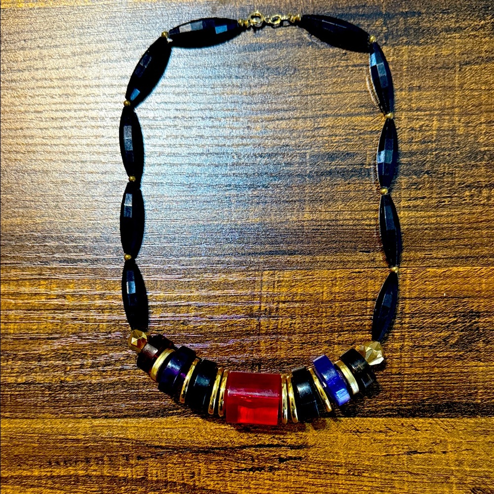 Vintage Black and Red Beaded Necklace